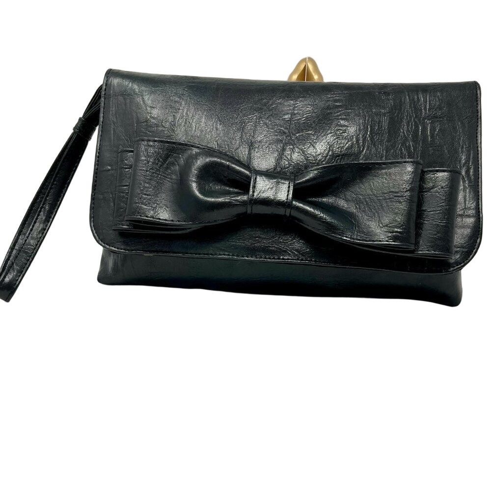 Barr & Barr Wristlet Handmade for Bloomingdales Black Leather w Bow detail